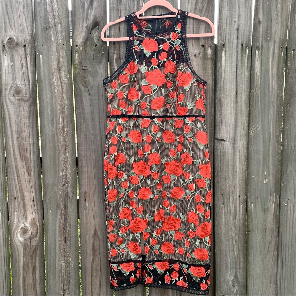 Gianni Bini Embroidered Cocktail Midi Dress